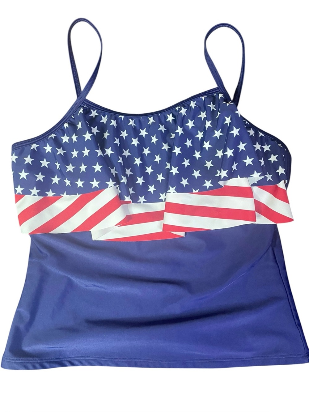 Patriotic Swim Top Red White Blue Stars Stripes Adjustable Straps Padded Sz Med